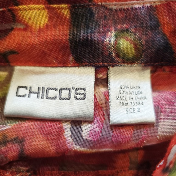 Chicos Women Large (2) Red Button Up Shirt Asian Inspired Sheer Linen Blend.A52‎ - Picture 6 of 11